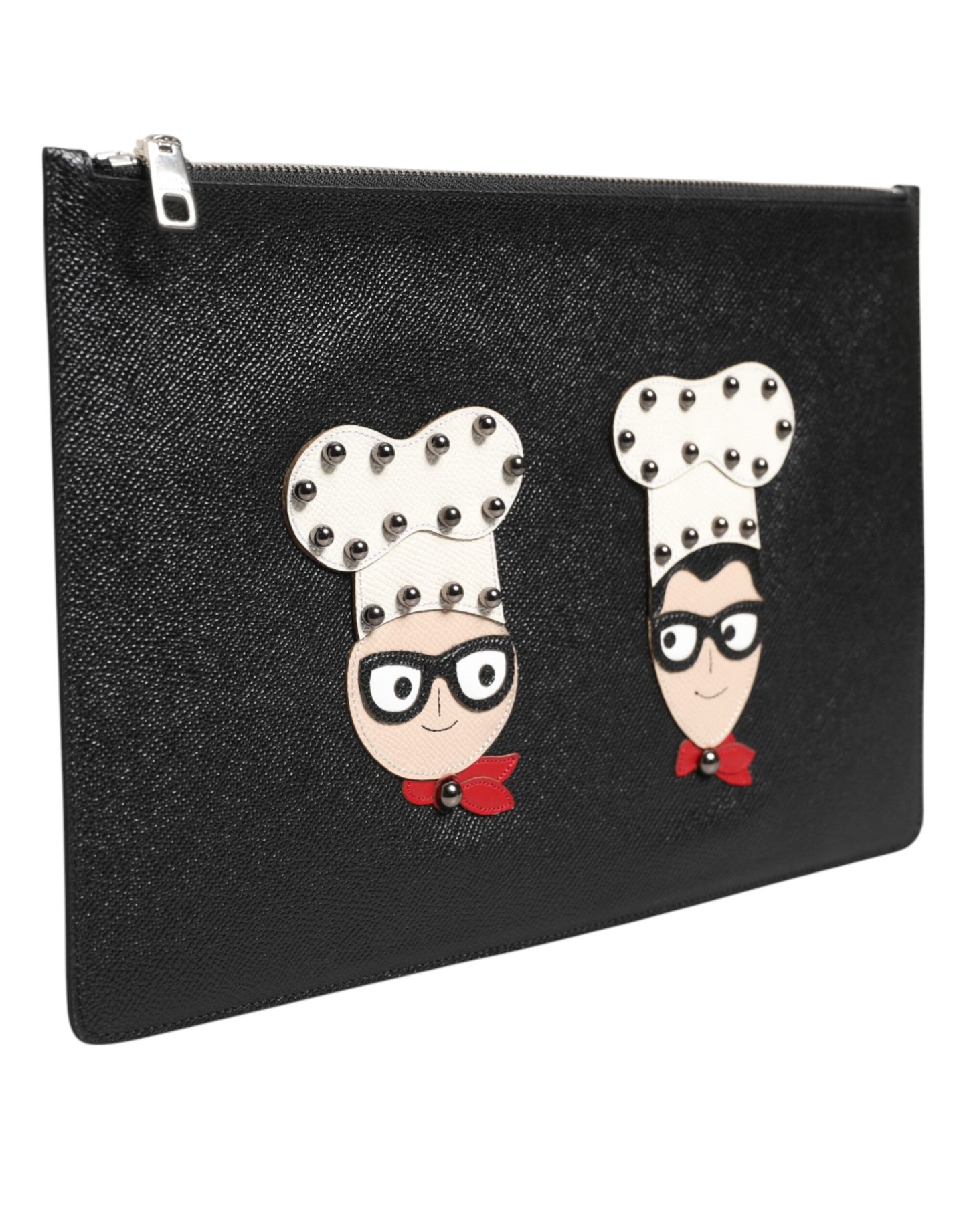 Pouch Clutch Handbag by Dolce & Gabbana for men in pebbled leather black, multicolor & signature features an sculptural silhouette, showcasing a secure zipper and sculptural with versatile for a sophisticated look.