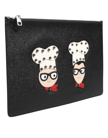 Pouch Clutch Handbag by Dolce & Gabbana for men in pebbled leather black, multicolor & signature features an sculptural silhouette, showcasing a secure zipper and sculptural with versatile for a sophisticated look.