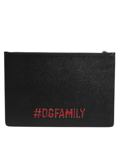 Pouch Clutch Handbag by Dolce & Gabbana for men in pebbled leather black, multicolor & signature features a architectural silhouette, showcasing a secure zipper, ample , and versatile for a architectural finish.
