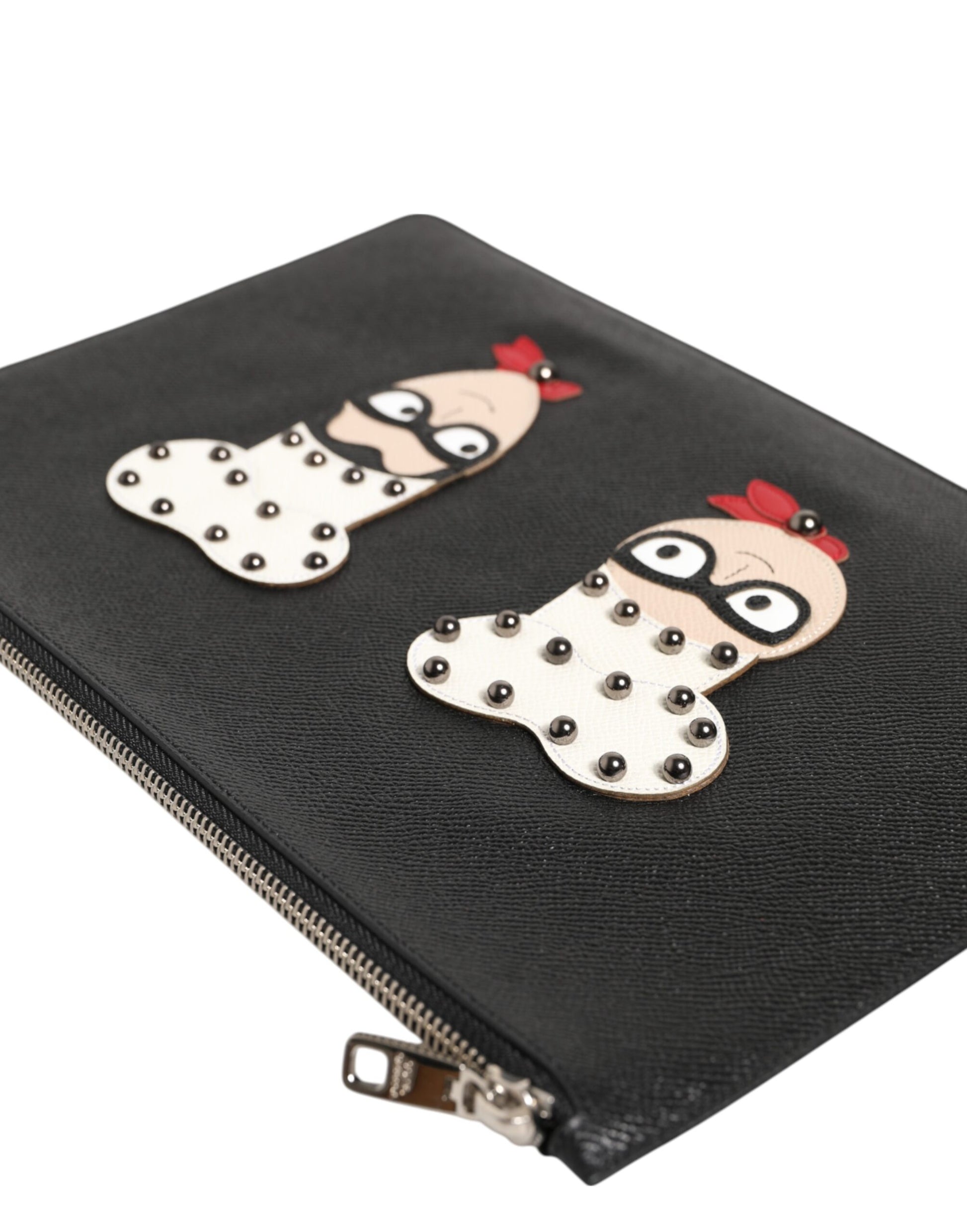 Pouch Clutch Handbag by Dolce & Gabbana for men in pebbled leather black, multicolor & signature showcases a sculptural silhouette, featuring a secure zipper, ample , and versatile for a sculptural finish.