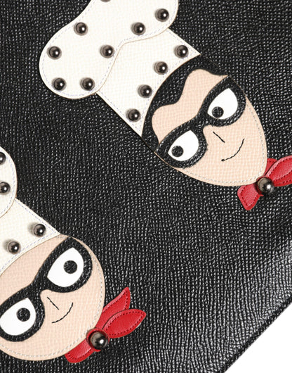 Pouch Clutch Handbag by Dolce & Gabbana for men in pebbled leather black, multicolor & signature features a sculptural silhouette with a secure zipper, ample , and versatile for a sculptural finish.