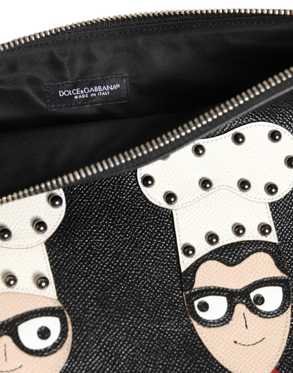Pouch Clutch Handbag by Dolce & Gabbana for men in pebbled leather black, multicolor & signature features an sculptural silhouette, showcasing a secure zipper and sculptural with versatile for a sophisticated look.