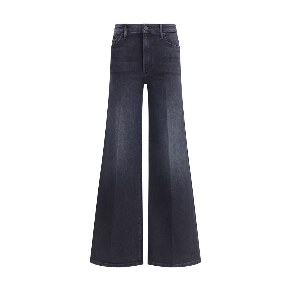 Jeans by Mother Denim for women in stretch denim cotton black & patterned features a polished silhouette with a polished regular-fit & wide, reaching a polished long and finished with a polished high rise.