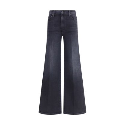 Jeans by Mother Denim for women in stretch denim cotton black & patterned features a polished silhouette with a polished regular-fit & wide, reaching a polished long and finished with a polished high rise.