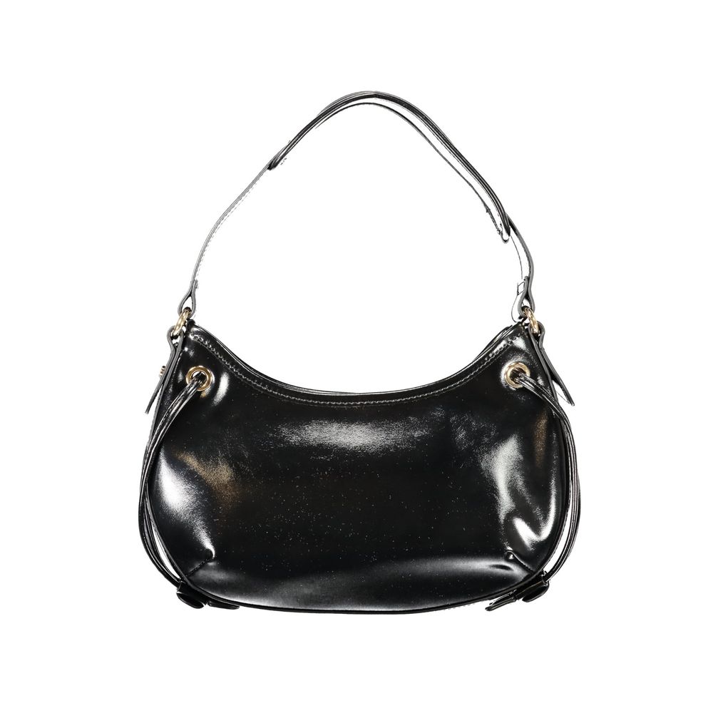 Drawstring Hobo Handbag by Twinset for women in polyethylene black & signature features a ornamental silhouette, showcasing a secure zipper & drawstring, ample document-holder, and ornamental handle for a sophisticated look.