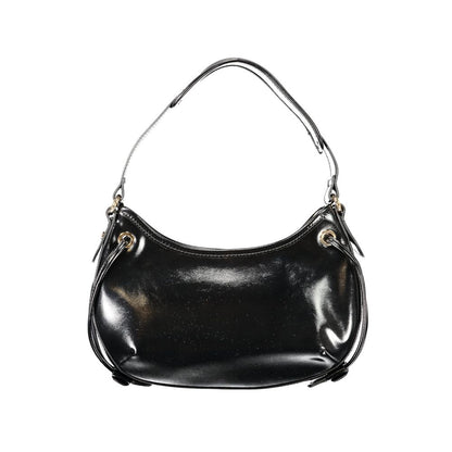 Drawstring Hobo Handbag by Twinset for women in polyethylene black & signature features a ornamental silhouette, showcasing a secure zipper & drawstring, ample document-holder, and ornamental handle for a sophisticated look.