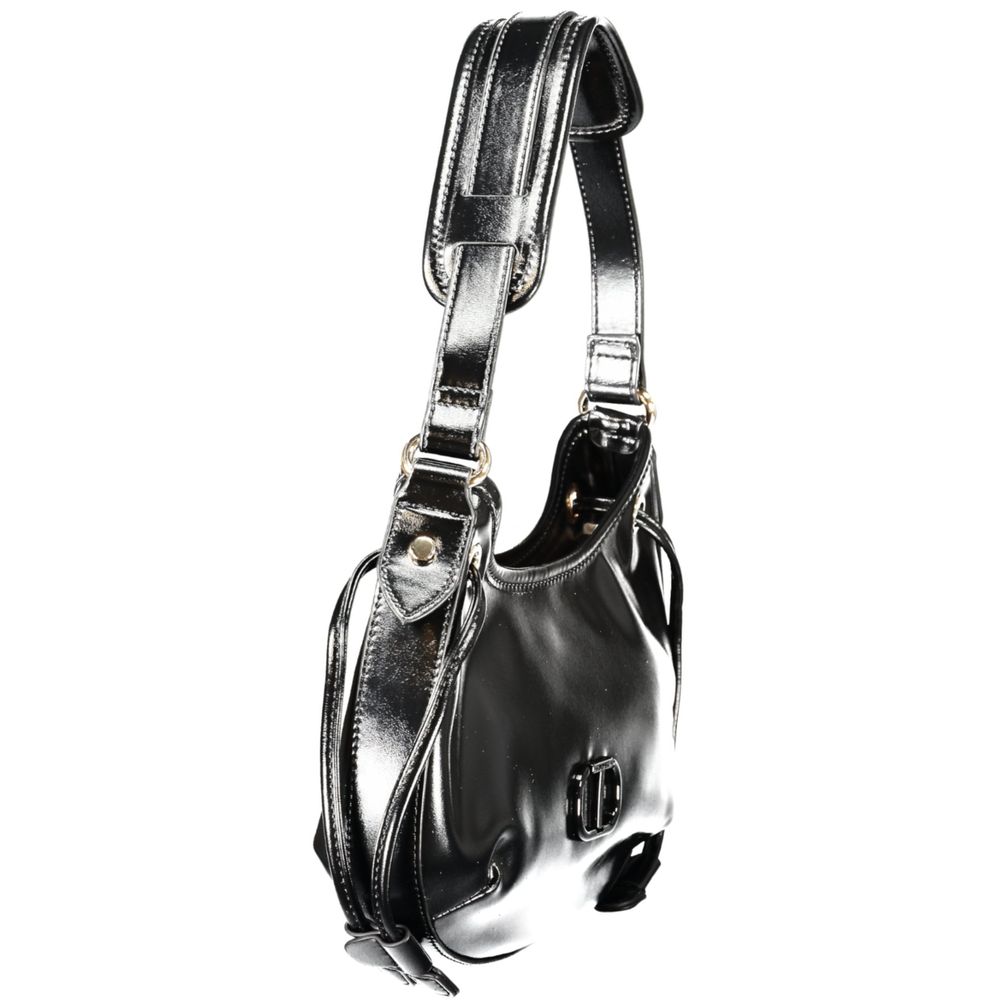 Drawstring Hobo Handbag by Twinset for women in polyethylene black & signature features an refined silhouette, showcasing a secure zipper & drawstring, ample document-holder, and versatile handle for a sophisticated refined aesthetic.
