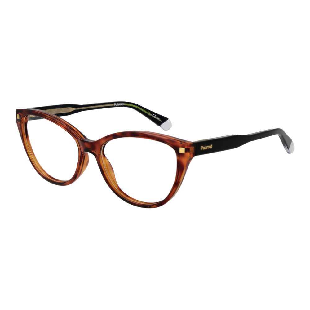 Eyeglasses Frames by Polaroid for women in cellulose propionate brown features an refined silhouette, showcasing a sophisticated brown coloured frame and refined full-frame frame design for a refined look.