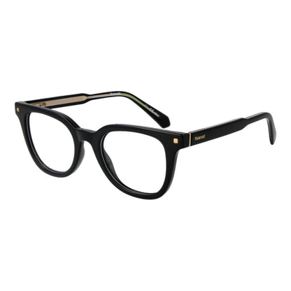 Eyeglasses Frames by Polaroid for women in cellulose propionate black showcases a reflective silhouette, artfully incorporating a sophisticated black coloured frame with a distinct full-frame frame design.