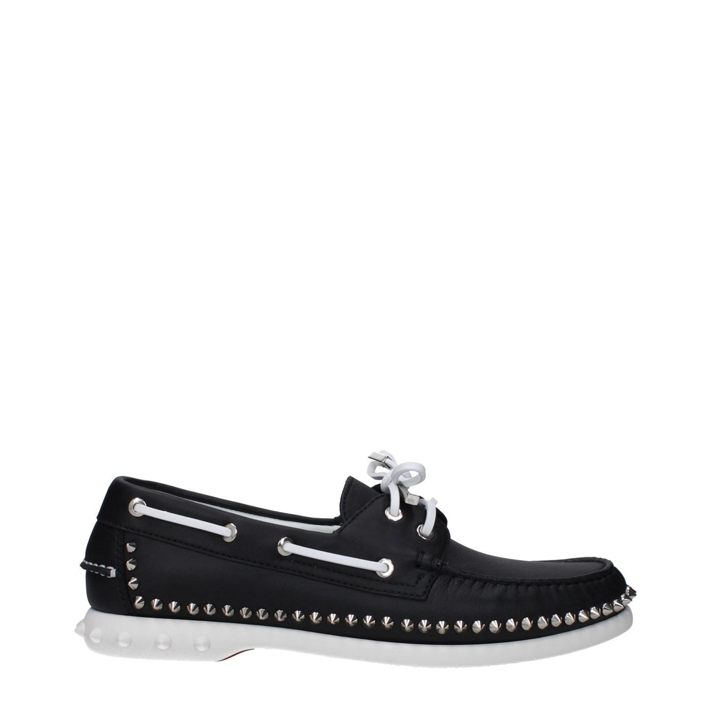 Flat Loafer Lace-Up Shoes by Christian Louboutin for men in leather & rubber black showcases a resplendent Men's Leather & Rubber Flat Loafer Lace-Up Shoes aesthetic, defined by its resplendent round toe style and elegant flat.
