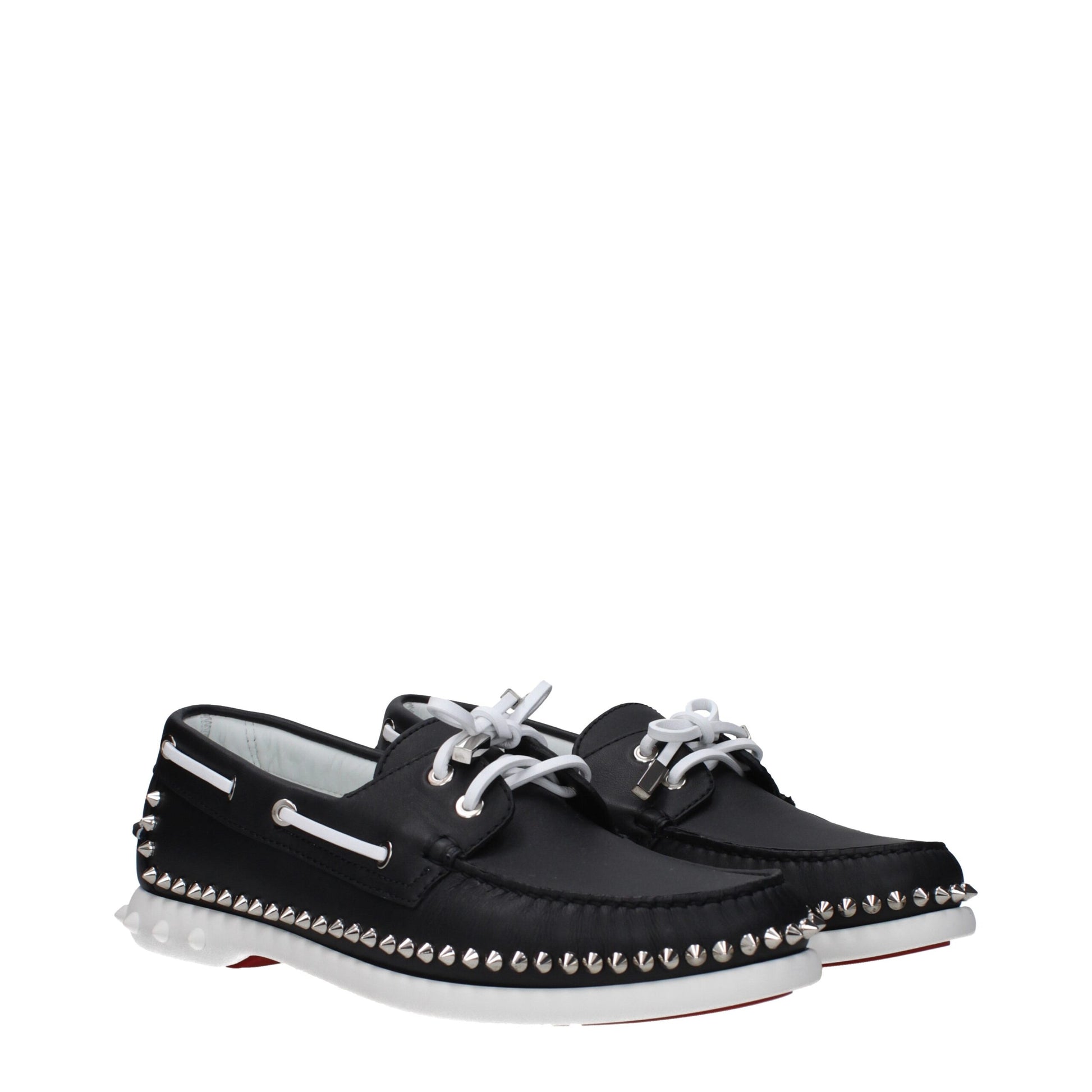 This Flat Loafer Lace-Up Shoes by Christian Louboutin for men in leather & rubber black features an exquisite silhouette from the Men's Leather & Rubber Flat Loafer Lace-Up Shoes collection, defined by a sophisticated flat and elegant round toe style.