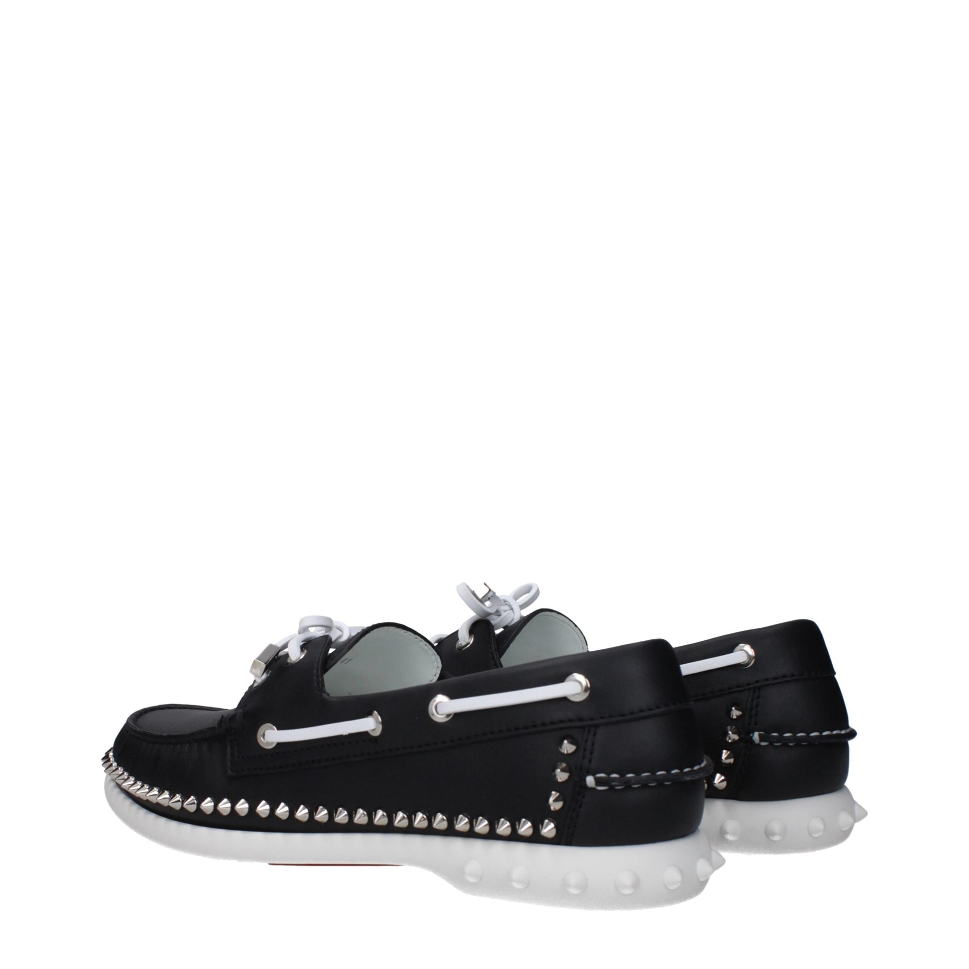 Flat Loafer Lace-Up Shoes by Christian Louboutin for men in leather & rubber black showcases a timeless silhouette from the Men's Leather & Rubber Flat Loafer Lace-Up Shoes collection, featuring a timeless flat and round toe style for a timeless finish.
