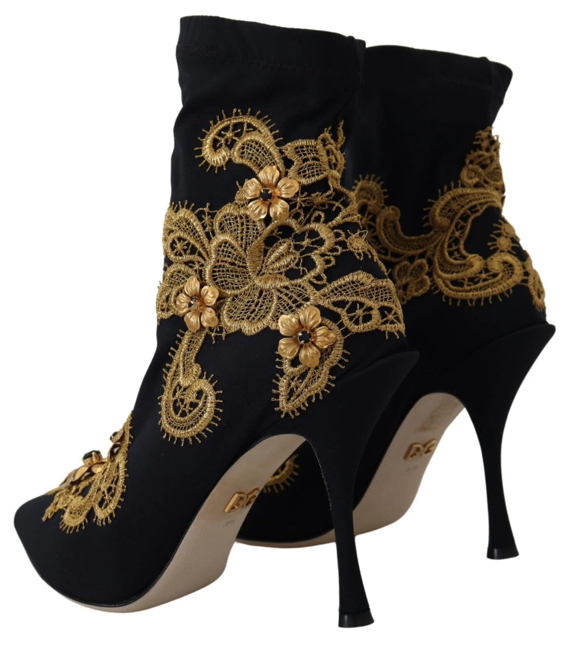 Dolce & Gabbana Women's Nylon Polyester Viscose & Crystal Ankle Boots - Black Gold