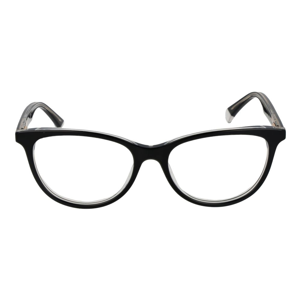 Eyeglasses Frames by Polaroid for women in acetate black features a refined silhouette, showcasing a refined black coloured frame and full-frame frame design for a sophisticated, premium look.
