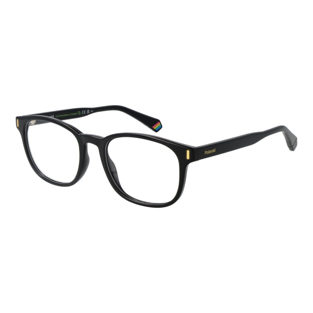 Eyeglasses Frames by Polaroid for men in polyamide black features an refined silhouette, showcasing a sophisticated black coloured frame and refined full-frame frame design for a refined look.