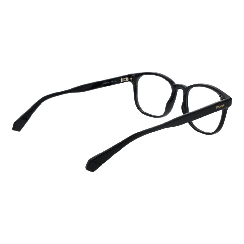 Eyeglasses Frames by Polaroid for men in polyamide black showcases a reflective silhouette, artfully incorporating a sophisticated black coloured frame with a distinct full-frame frame design.