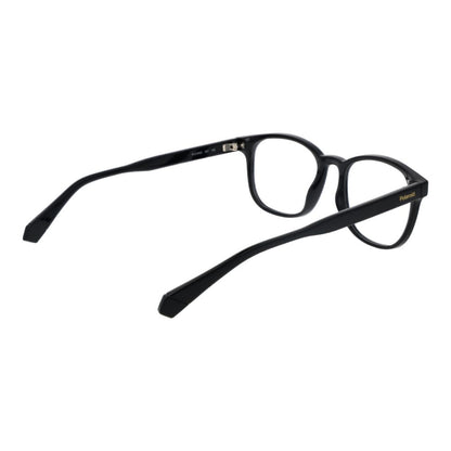 Eyeglasses Frames by Polaroid for men in polyamide black showcases a reflective silhouette, artfully incorporating a sophisticated black coloured frame with a distinct full-frame frame design.