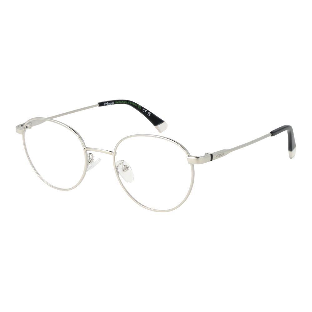 Eyeglasses Frames by Polaroid for unisex in silver features a refined silhouette, showcasing a refined silver coloured frame and full-frame frame design for a sophisticated, premium look.