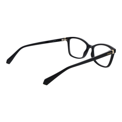Eyeglasses Frames by Polaroid for women in polyamide black showcases a reflective silhouette, artfully incorporating a sophisticated black coloured frame with a distinct full-frame frame design.