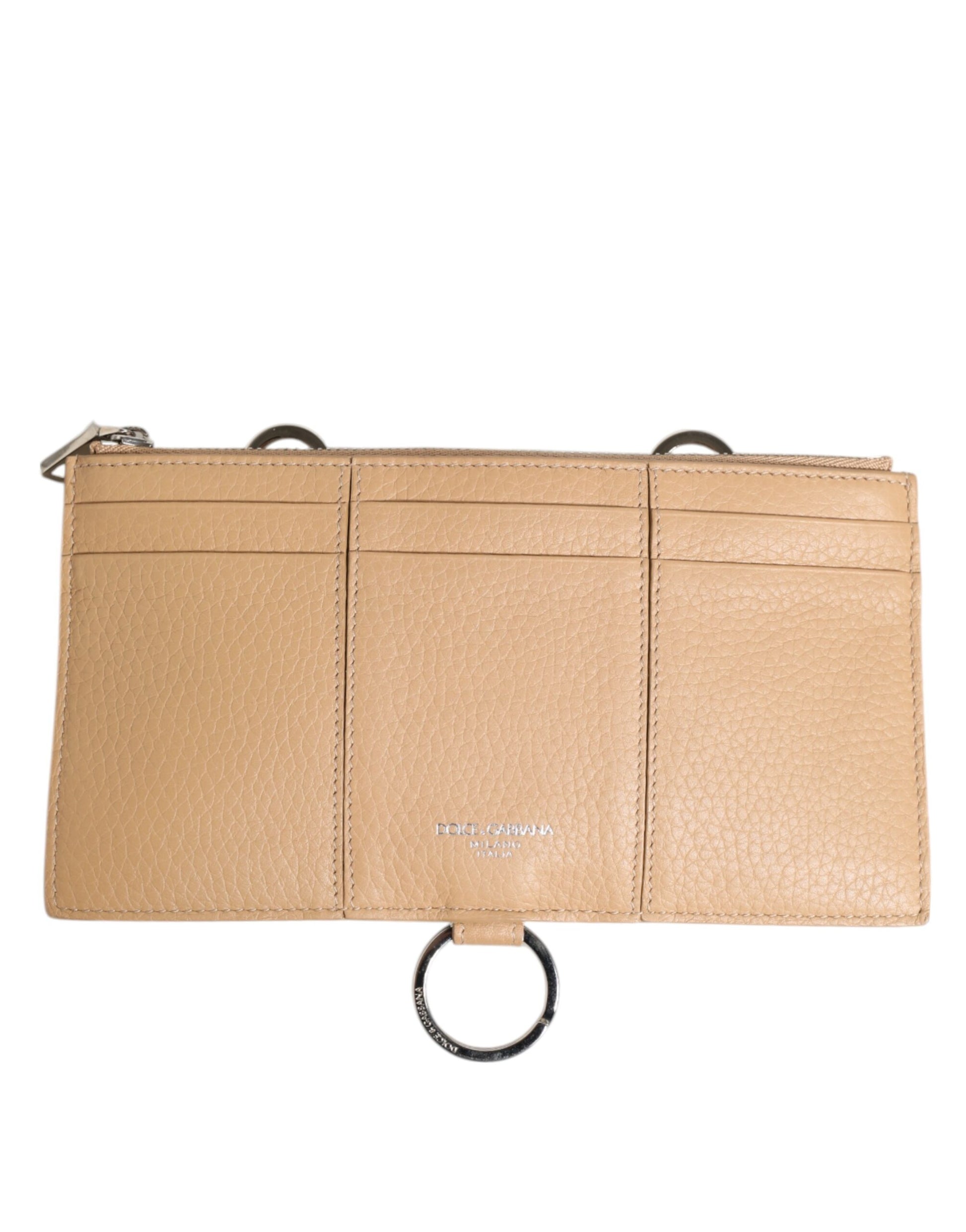 Cardholder Wallet by Dolce & Gabbana for men in calfskin leather beige & print showcases a discerning silhouette, artfully capturing the essence of Calfskin Leather Cardholder Wallet with its functional card-organization.