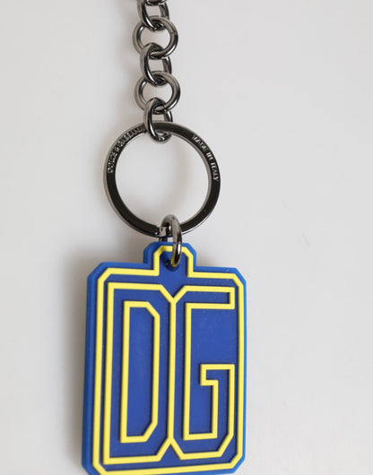 Dolce & Gabbana Blue Yellow DG Rubber Logo Silver Men Keychain Keyring