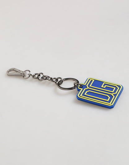 Dolce & Gabbana Blue Yellow DG Rubber Logo Silver Men Keychain Keyring