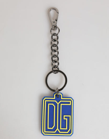 Dolce & Gabbana Blue Yellow DG Rubber Logo Silver Men Keychain Keyring