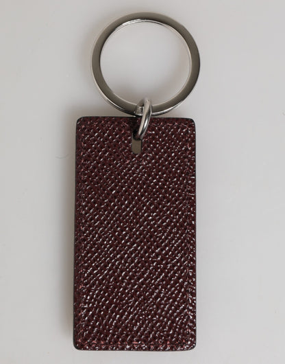 Dolce & Gabbana Dark Brown Leather Logo Metal Ring Men Keychain Keyring