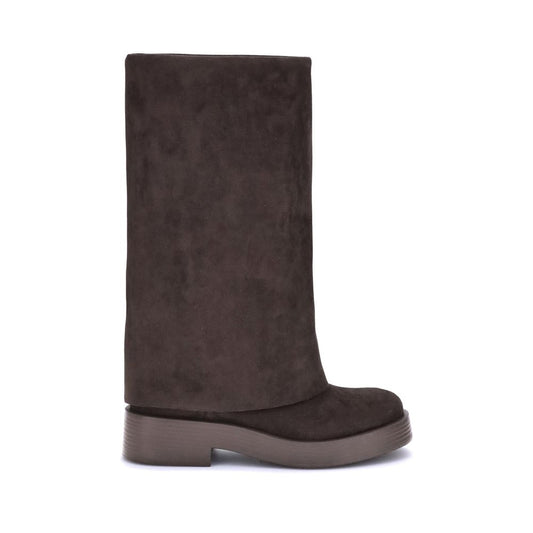 Boots by Casadei for women in polyester suede leather brown features an effortless chic silhouette from the Charlie Women's Polyester Suede Leather Boots collection, showcasing a effortless chic and refined round toe style for an effortless chic look.