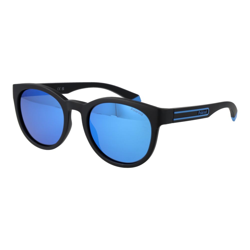 Sunglasses by Polaroid for unisex in polycarbonate black showcases a ethereal silhouette, featuring black coloured frame full-rim panto frame design with polarized mirrored category-3-dark-tint lens for a ethereal finish.