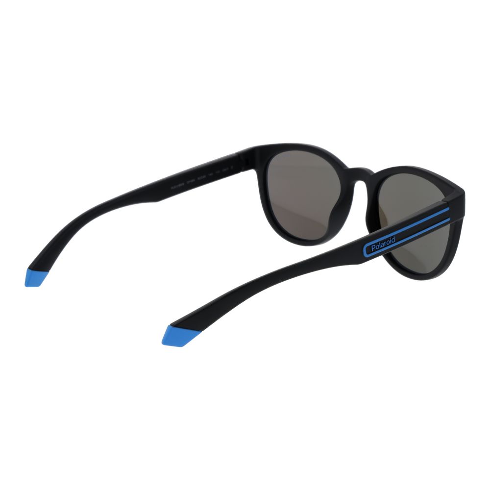 Sunglasses by Polaroid for unisex in polycarbonate black features a sumptuous silhouette, showcasing a sumptuous full-rim panto frame design in black coloured frame with high-performance polarized mirrored category-3-dark-tint lens.