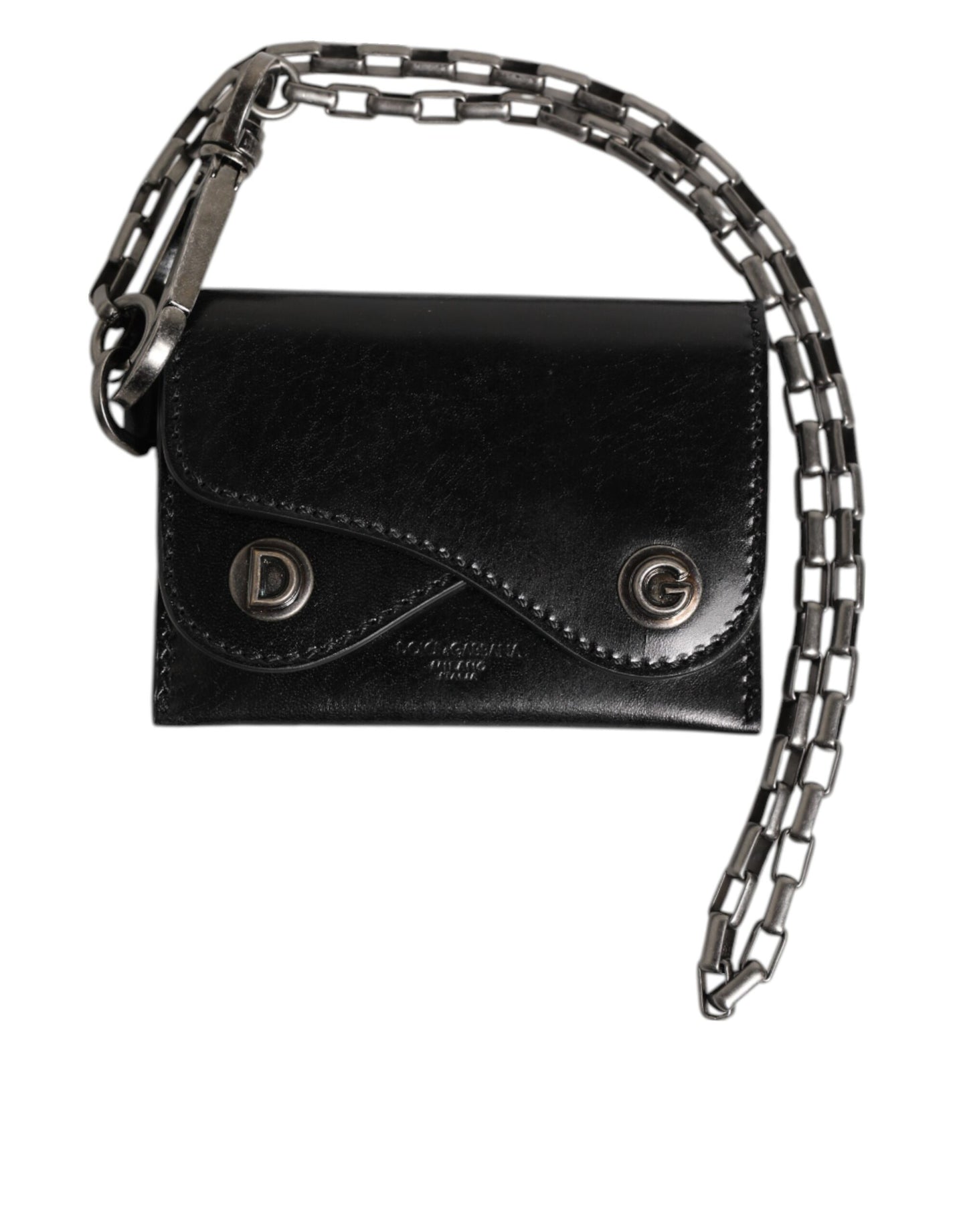 Cardholder Wallet by Dolce & Gabbana for men in cavallo horse leather black, silver & monogram showcases a discerning silhouette, artfully capturing the essence of Pony Cavallo Horse Leather Cardholder Wallet with its functional card-organization compact-design bifold.
