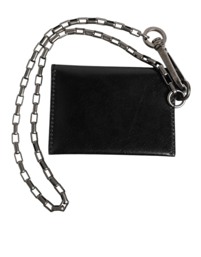 Cardholder Wallet by Dolce & Gabbana for men in cavallo horse leather black, silver & monogram showcases a refined silhouette, artfully capturing the essence of the refined Pony Cavallo Horse Leather Cardholder Wallet design with functional card-organization compact-design bifold.