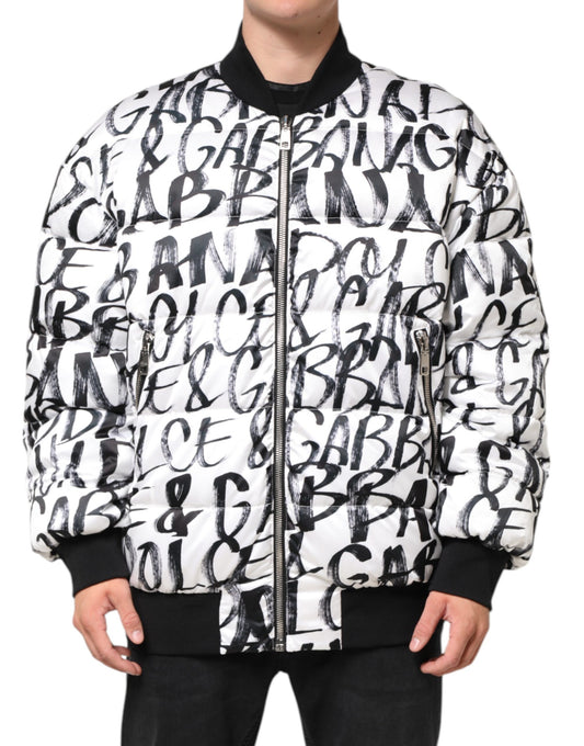 Dolce & Gabbana Men's Polyester Bomber Jacket - Black White Print