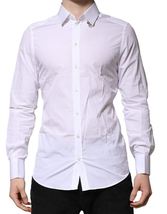 Dolce & Gabbana Crisp Men's Slim Long-Sleeve Cotton Dress Shirt - Gold White