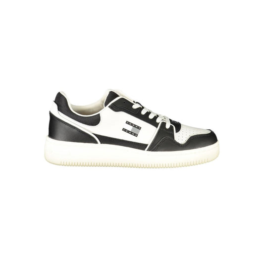 Sneakers by Tommy Hilfiger for men in polyurethane leather black & white features an opulent silhouette from the Men's Fashion Polyurethane Leather Sneakers collection, showcasing a signature fashion style with an opulent finish.