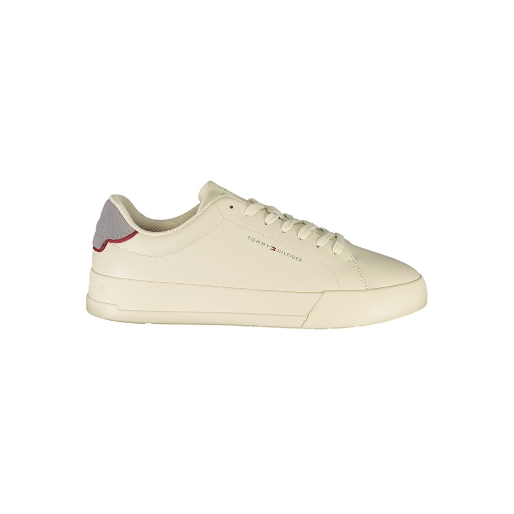 Sneakers by Tommy Hilfiger for men in polyester polyurethane leather beige & gray features an sumptuous design from the Men's Casual Polyester Polyurethane Leather Sneakers collection, highlighting a sumptuous casual style for a premium, high-fashion look.
