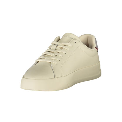 Sneakers by Tommy Hilfiger for men in polyester polyurethane leather beige & gray features an sumptuous silhouette, showcasing the premium Men's Casual Polyester Polyurethane Leather Sneakers in a sumptuous casual style that offers a sumptuous finish for refined style.