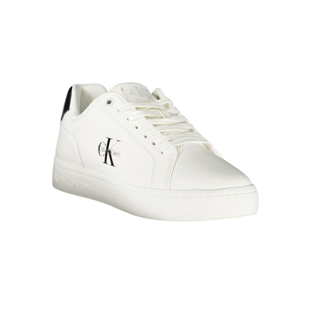 Sneakers by Calvin Klein for women in polyester polyurethane leather black, white & print presents a sumptuous silhouette, artfully capturing the essence of the Women's Fashion Polyester Polyurethane Leather Sneakers with its sumptuous fashion style design.