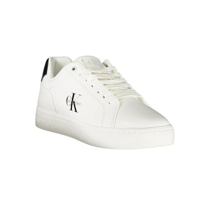 Sneakers by Calvin Klein for women in polyester polyurethane leather black, white & print presents a sumptuous silhouette, artfully capturing the essence of the Women's Fashion Polyester Polyurethane Leather Sneakers with its sumptuous fashion style design.