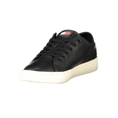 Sneakers by Tommy Hilfiger for women in polyurethane leather black presents a sumptuous silhouette, artfully capturing the essence of the Women's Fashion Polyurethane Leather Sneakers with its sumptuous fashion style design.