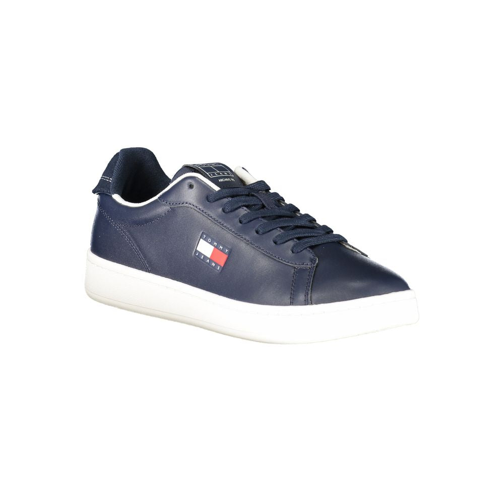 Athletic Sneakers by Tommy Hilfiger for men in polyester polyethylene leather blue features an architectural silhouette from the Men's Athletic Polyester Polyethylene Leather Sneakers collection, showcasing a architectural athletic style for a architectural look.