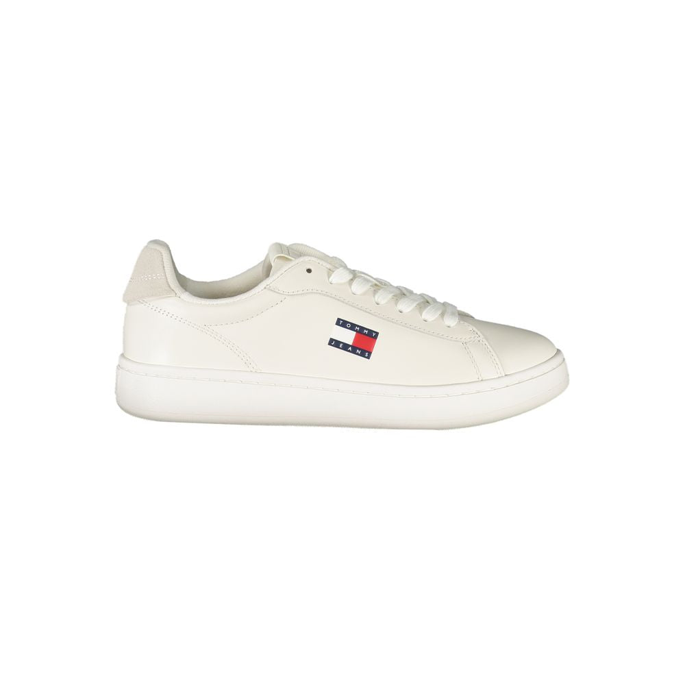 Sneakers by Tommy Hilfiger for women in polyester polyurethane leather white & patterned presents a sumptuous silhouette from the Ecru Women's Low-Top Polyester Polyurethane Leather Sneakers collection, showcasing a sumptuous low-top style for an elevated aesthetic.
