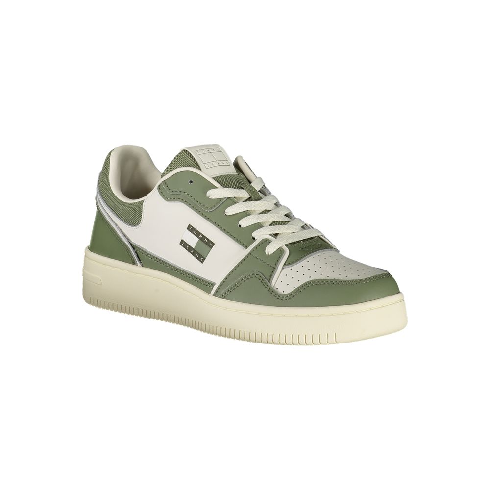 Sneakers by Tommy Hilfiger for men in polyester polyurethane leather green & white features an opulent silhouette from the Men's Fashion Polyester Polyurethane Leather Sneakers collection, showcasing a signature fashion style with an opulent finish.