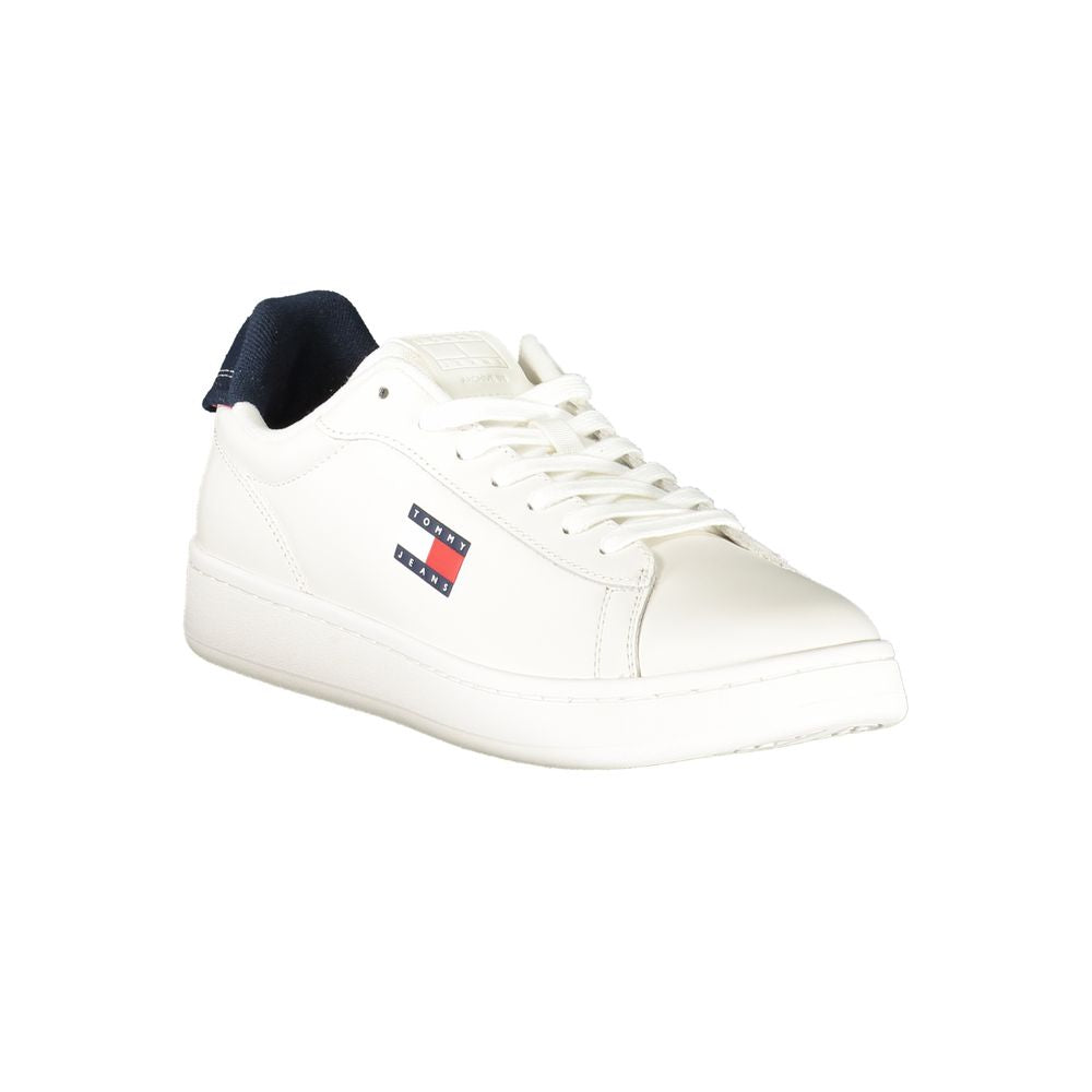 Sneakers by Tommy Hilfiger for men in polyester polyurethane leather blue & white presents a sumptuous silhouette as Crisp Men's Fashion Polyester Polyurethane Leather Sneakers, expertly defined by a sumptuous fashion style for a sumptuous, high-fashion look.