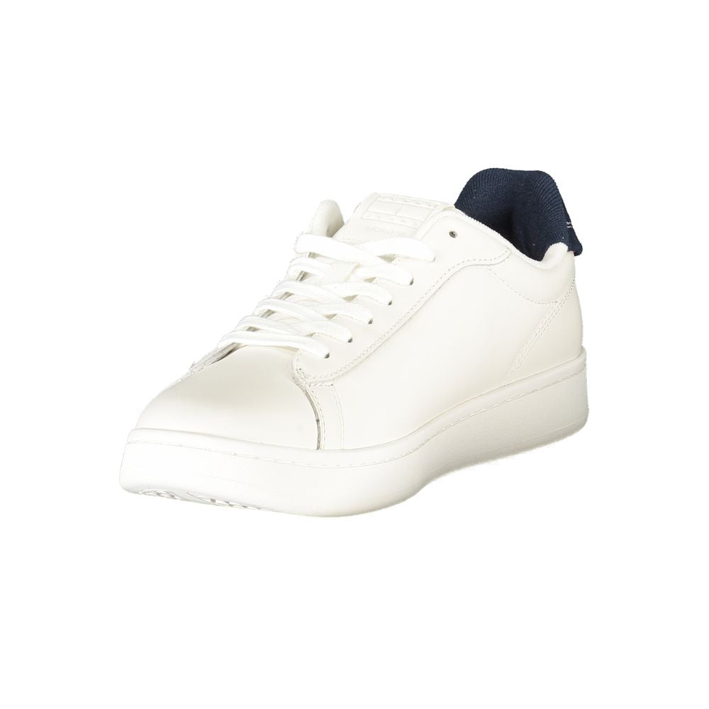 Sneakers by Tommy Hilfiger for men in polyester polyurethane leather blue & white features an sumptuous silhouette, showcasing the premium Crisp Men's Fashion Polyester Polyurethane Leather Sneakers in a sumptuous fashion style that offers a sumptuous finish for refined style.