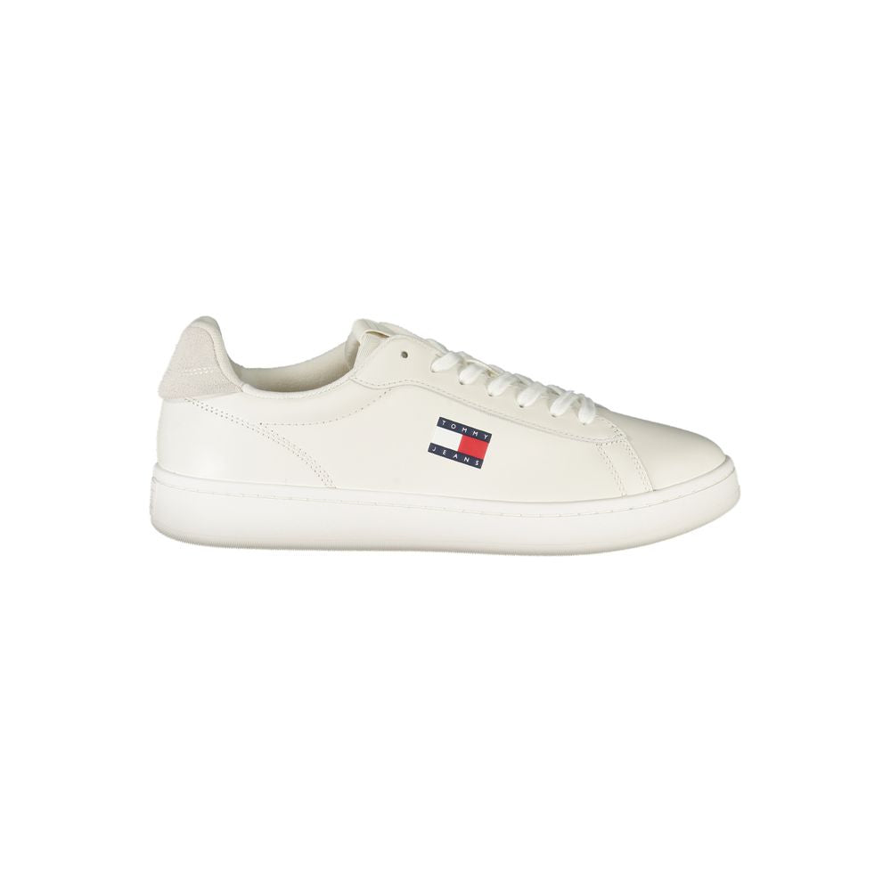 Athletic Sneakers by Tommy Hilfiger for men in polyester polyethylene leather gray, white & signature features an stately silhouette, showcasing the signature athletic style of the Men's Athletic Polyester Polyethylene Leather Sneakers collection with a truly stately finish.