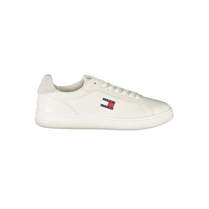 Athletic Sneakers by Tommy Hilfiger for men in polyester polyethylene leather gray, white & signature features an stately silhouette, showcasing the signature athletic style of the Men's Athletic Polyester Polyethylene Leather Sneakers collection with a truly stately finish.