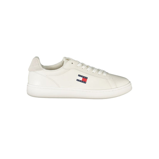 Athletic Sneakers by Tommy Hilfiger for men in polyester polyethylene leather gray, white & signature features an stately silhouette, showcasing the signature athletic style of the Men's Athletic Polyester Polyethylene Leather Sneakers collection with a truly stately finish.