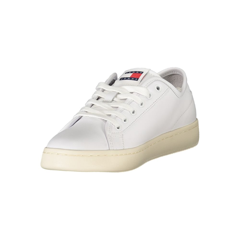 Athletic Sneakers by Tommy Hilfiger for women in polyethylene leather white features an architectural silhouette from the Essence Women's Athletic Polyethylene Leather Sneakers collection, showcasing a architectural athletic style for a architectural look.